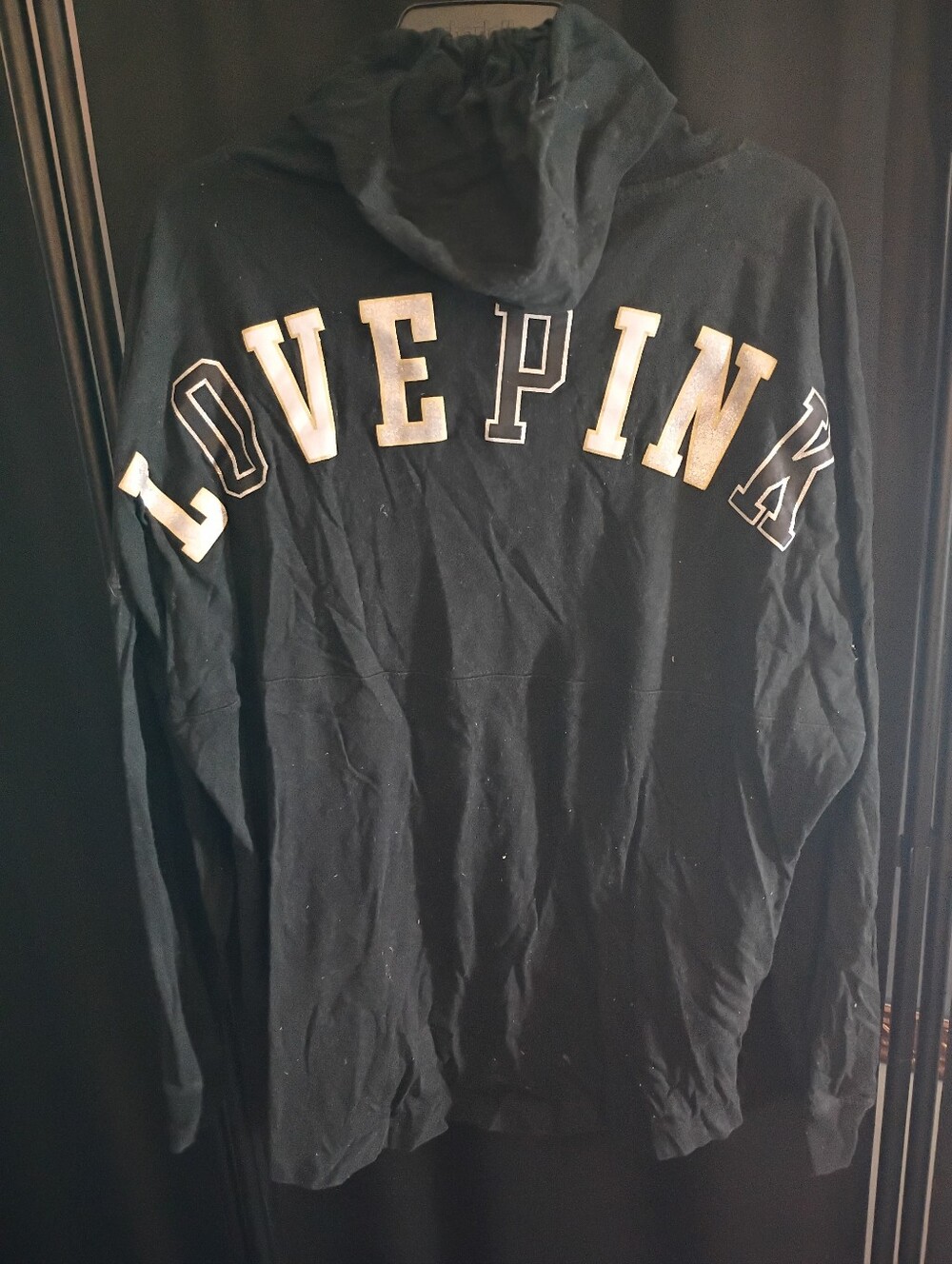 Victorias Secret Pink Black Oversized Hoodie Sweater Shirt Top
